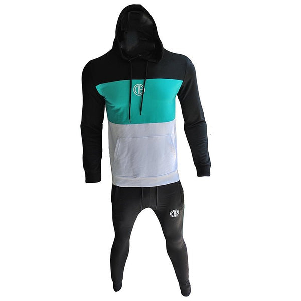 Autumn Fitness Suit Stitching Contrast Color Hooded Suit