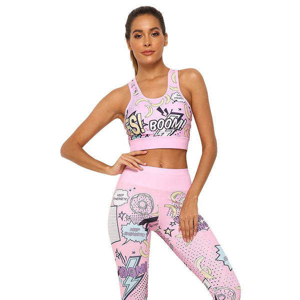 Elastic Women's 2 Piece Yoga Set - Crop Top with High Waist Leggings Workout Set