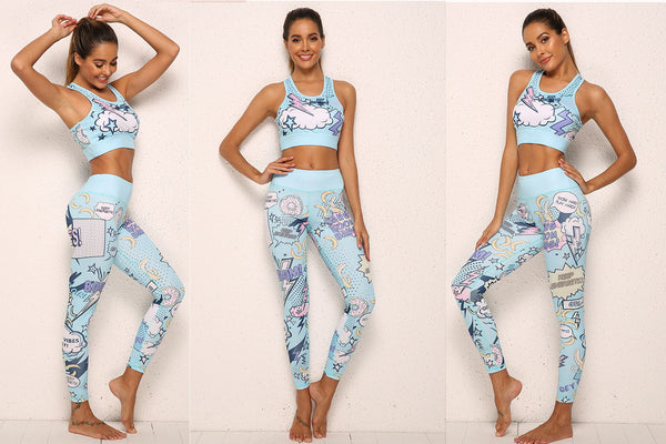 Elastic Women's 2 Piece Yoga Set - Crop Top with High Waist Leggings Workout Set