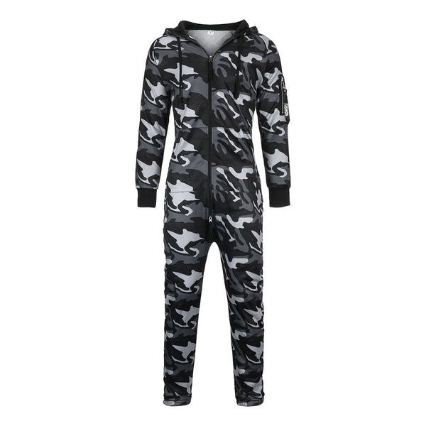 Fashion Men's Hooded Fleece Camouflage Jumpsuit