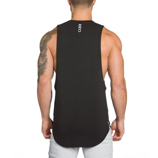 Men Long Tank Muscle Workout T-Shirt Bodybuilding Gym Athletic Training Sports Tops