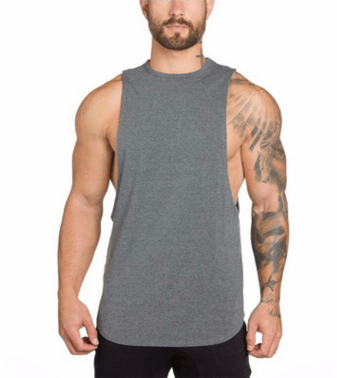 Men Long Tank Muscle Workout T-Shirt Bodybuilding Gym Athletic Training Sports Tops