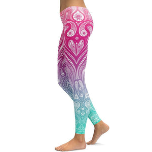 Pink+Turquoise Mandala Weave Yoga/Workout Leggings