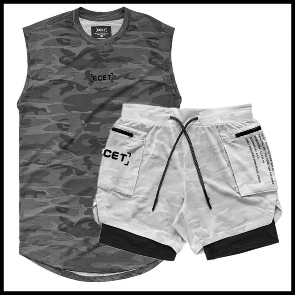 Men's Two-piece Workout Set - Double Layer Shorts with Mesh Breathable Vest