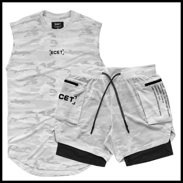 Men's Two-piece Workout Set - Double Layer Shorts with Mesh Breathable Vest