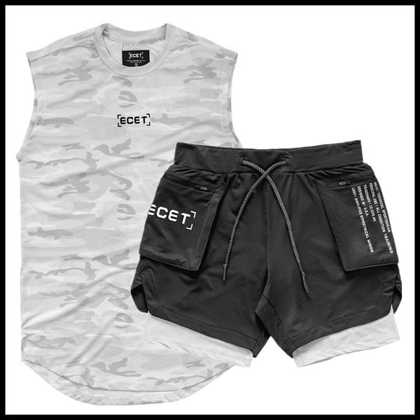 Men's Two-piece Workout Set - Double Layer Shorts with Mesh Breathable Vest