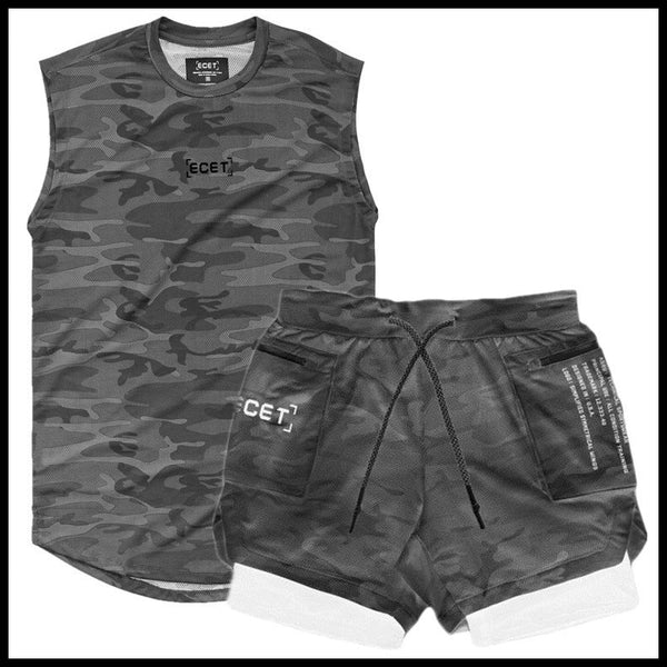 Men's Two-piece Workout Set - Double Layer Shorts with Mesh Breathable Vest