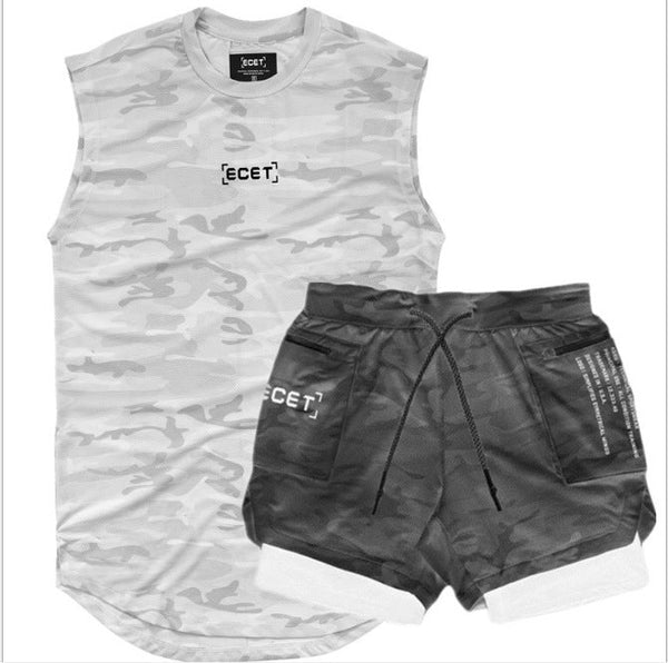 Men's Two-piece Workout Set - Double Layer Shorts with Mesh Breathable Vest