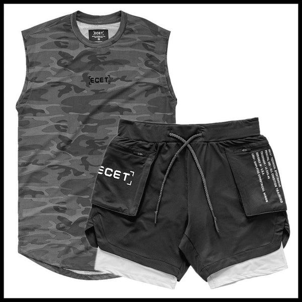 Men's Two-piece Workout Set - Double Layer Shorts with Mesh Breathable Vest