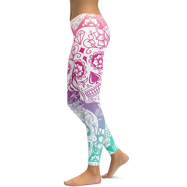 Sugar Skull Multicolor+White Yoga/Workout Leggings