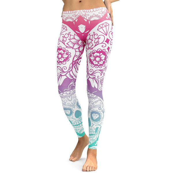 Sugar Skull Multicolor+White Yoga/Workout Leggings